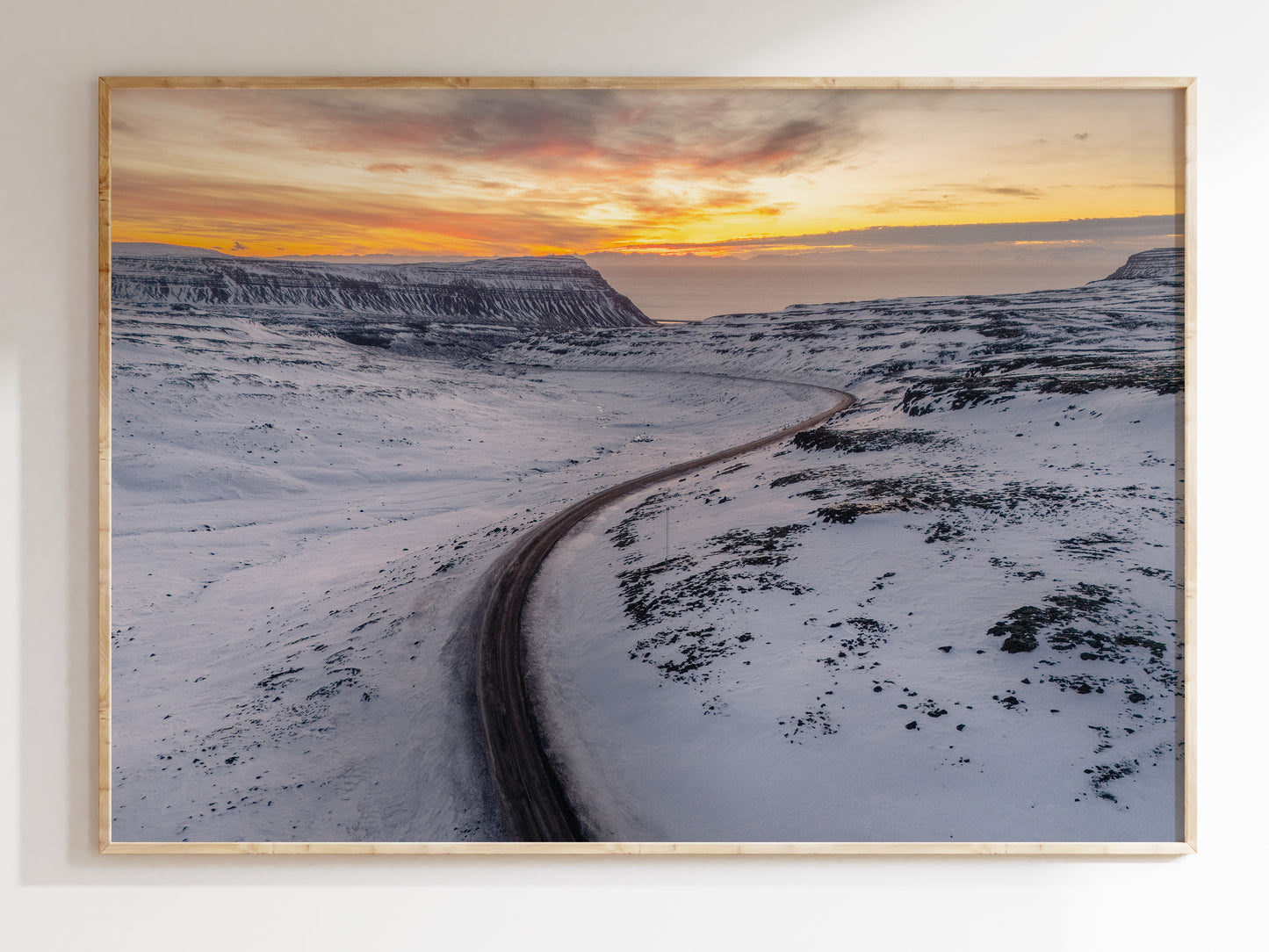 Golden Horizons – Sunset Aerial View of Iceland Wall Art