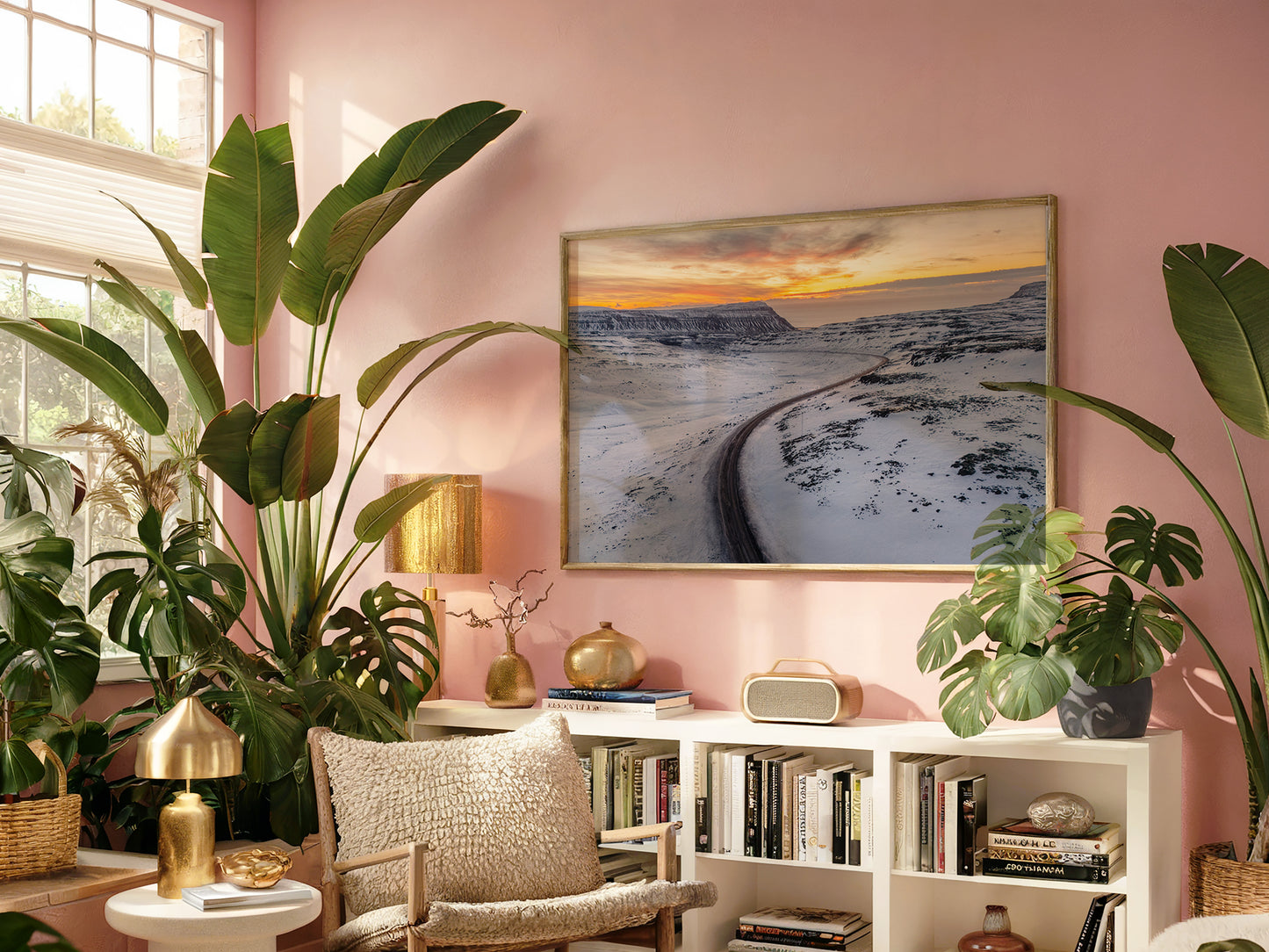 Golden Horizons – Sunset Aerial View of Iceland Wall Art