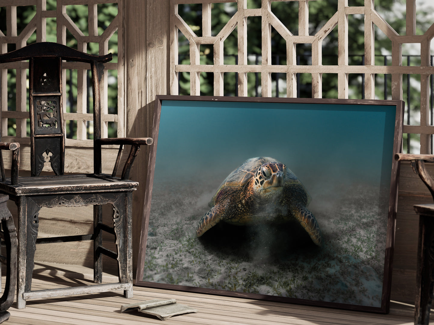 Graceful Grazer – Green Turtle in Hawaiian Waters Art