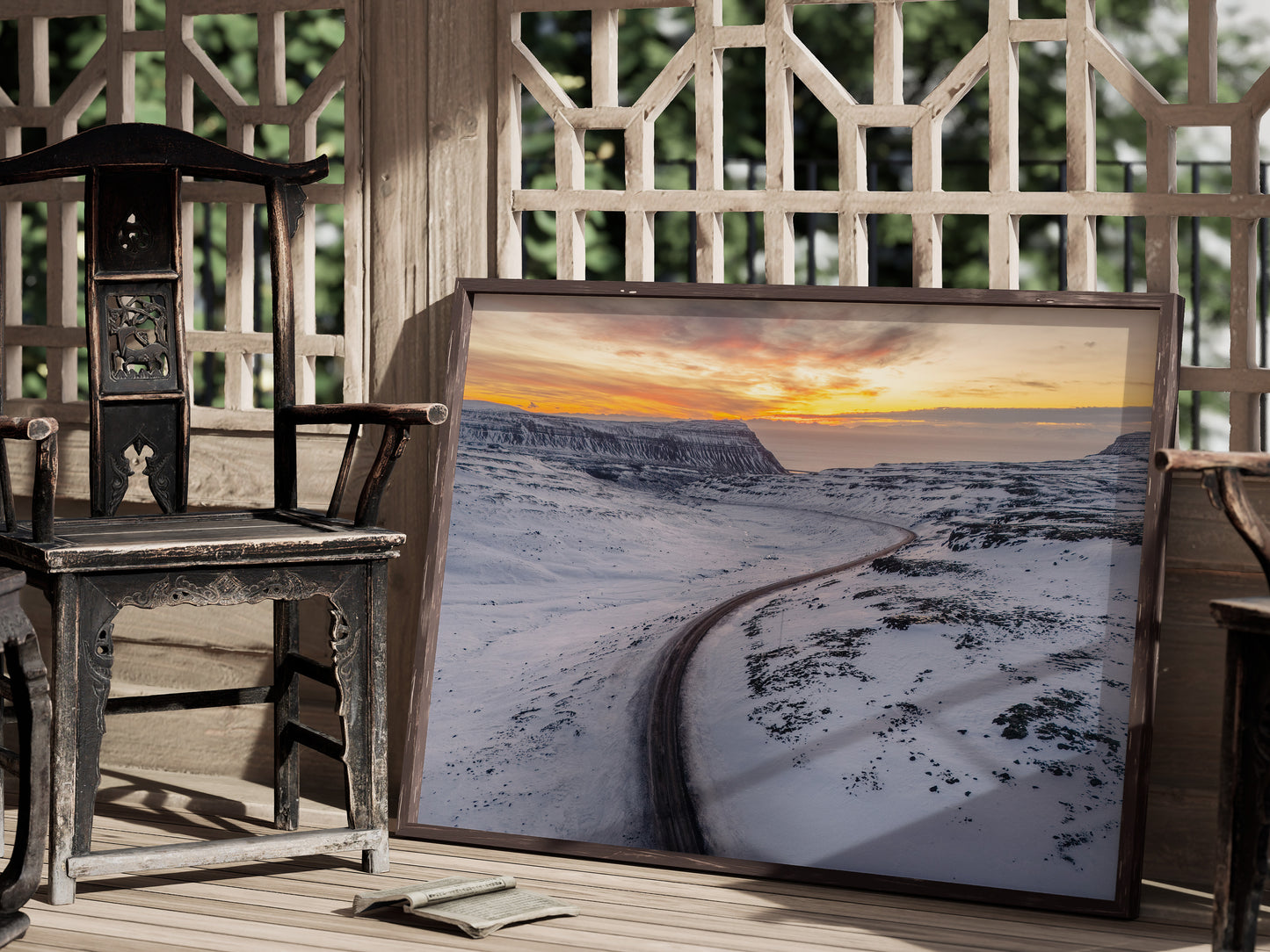 Golden Horizons – Sunset Aerial View of Iceland Wall Art