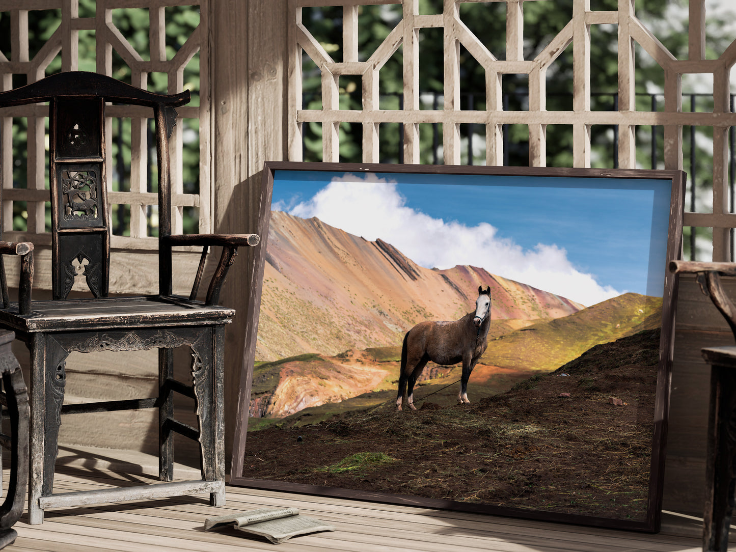 Rainbow Heights – Horse on Peru’s Rainbow Mountain Wall Art