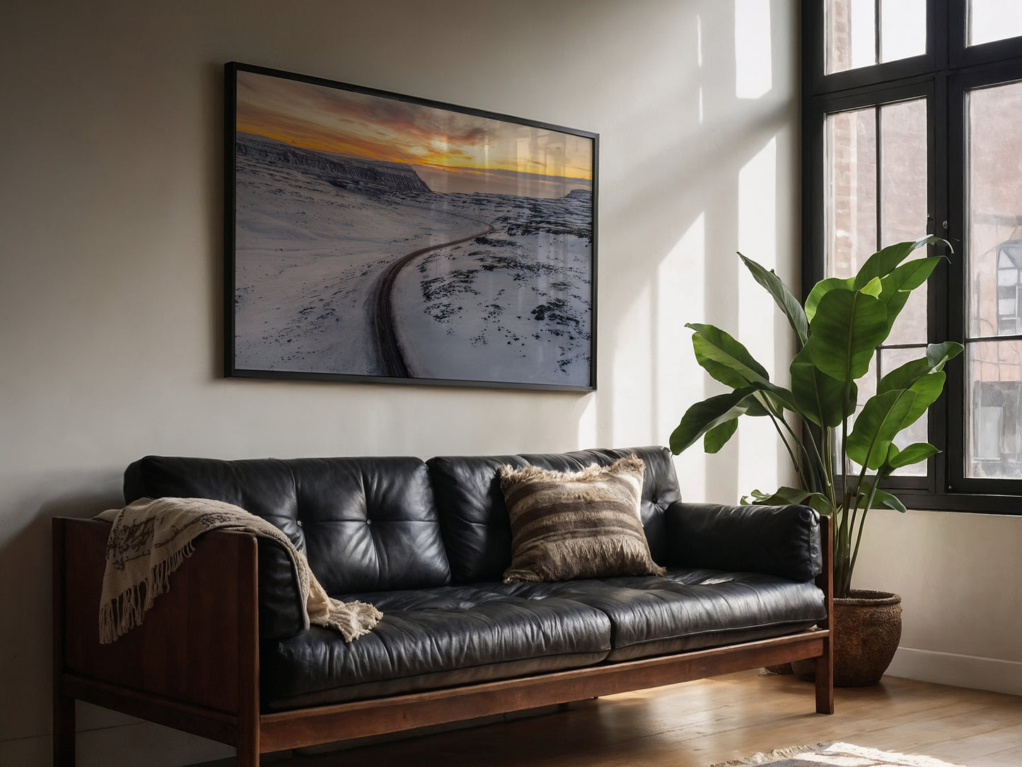 Golden Horizons – Sunset Aerial View of Iceland Wall Art