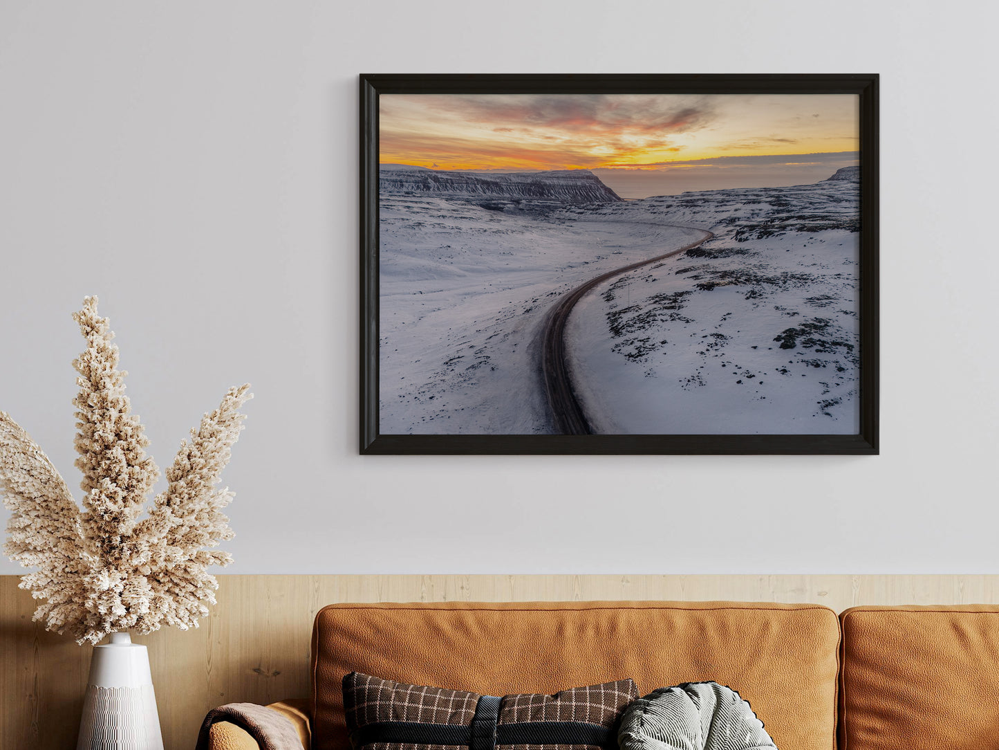Golden Horizons – Sunset Aerial View of Iceland Wall Art