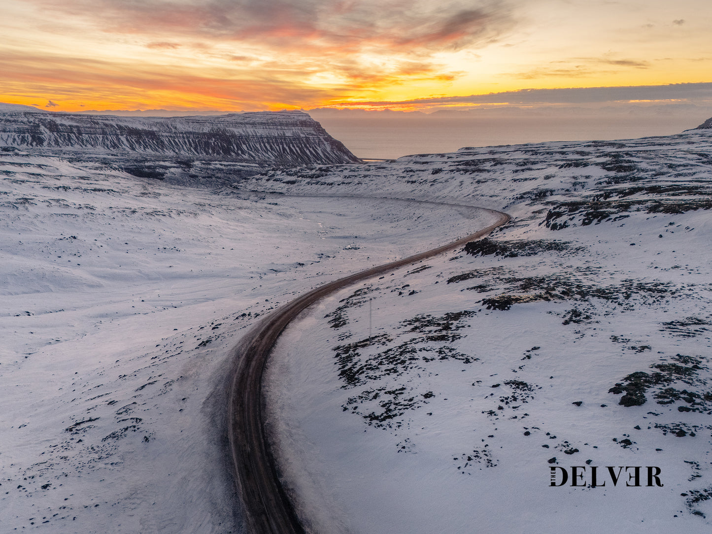 Golden Horizons – Sunset Aerial View of Iceland Wall Art