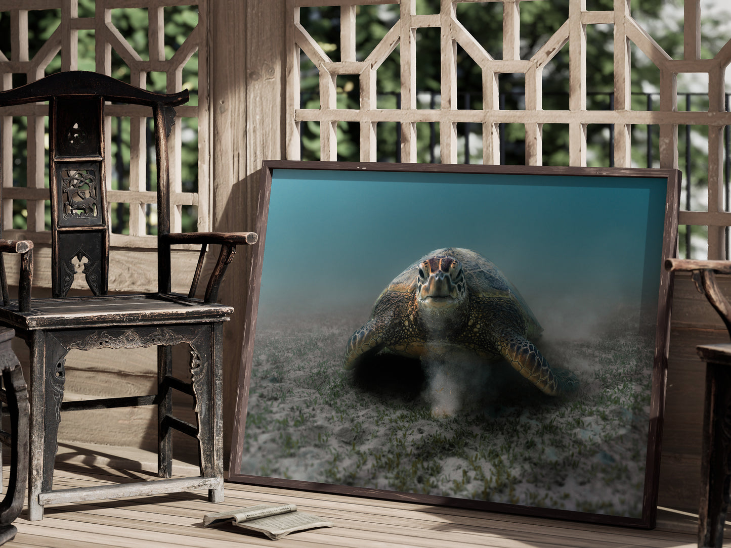 Ocean Feast – Hawaiian Green Turtle Grazing Wall Art